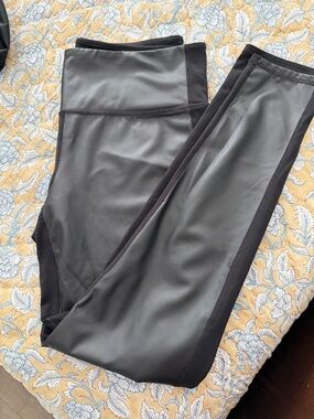 Athleta Black Faux-Leather Panel Leggings